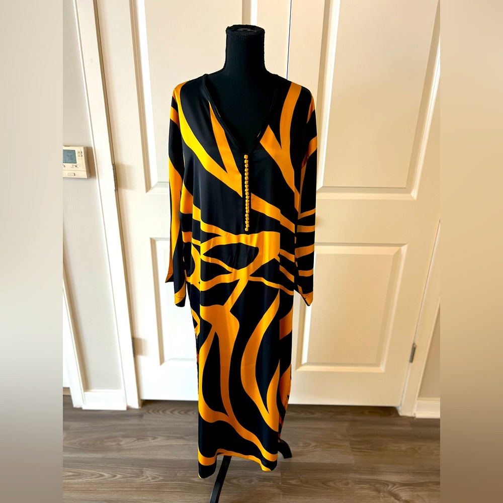 M/L New w/NO TAG Yellow Mustard&Black Kaftan /Lounge Wear/Coverup